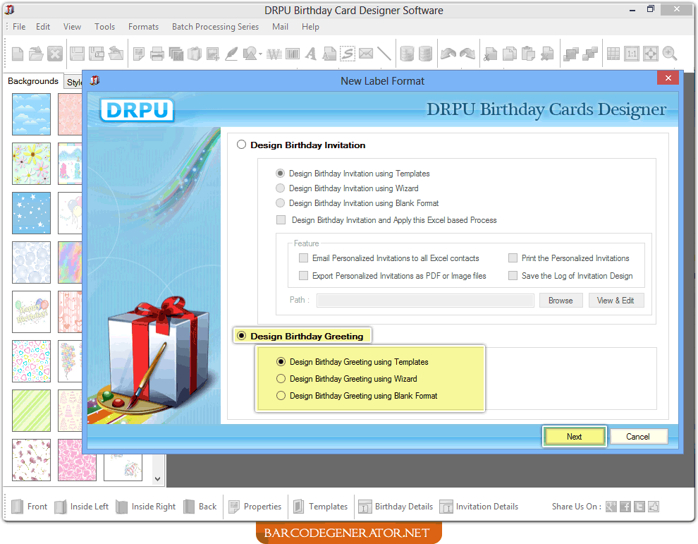 Screenshots of Birthday Card Generator Software – How to create