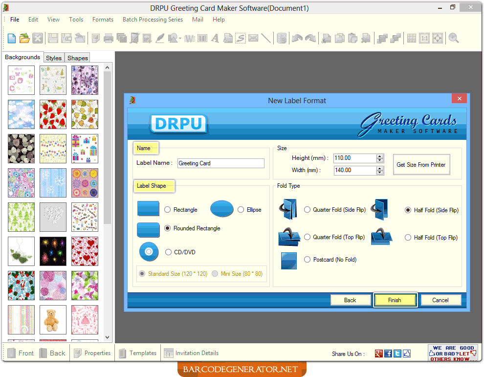 Screenshots of Greeting Card Generator Software to learn how to make