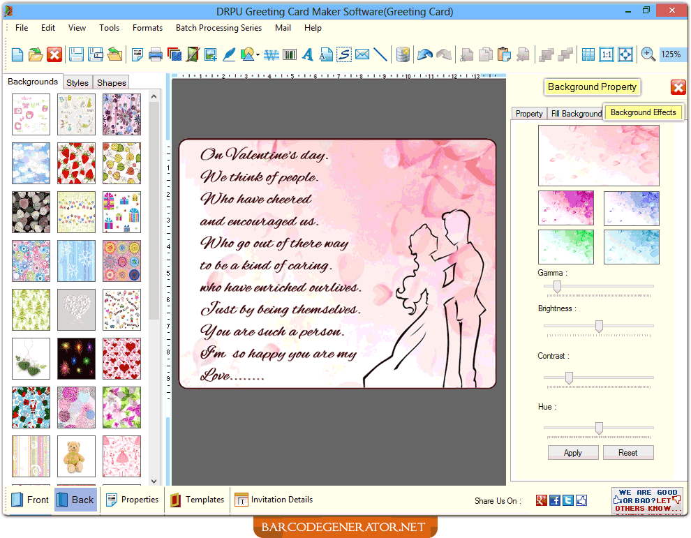 Screenshots of Greeting Card Generator Software to learn how to make