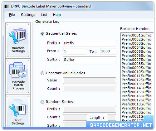 Screenshot of Barcode Generator Software
