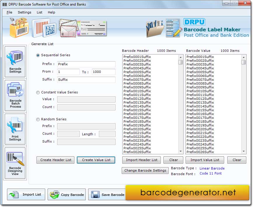 Screenshot of Postal Barcode Generator Software