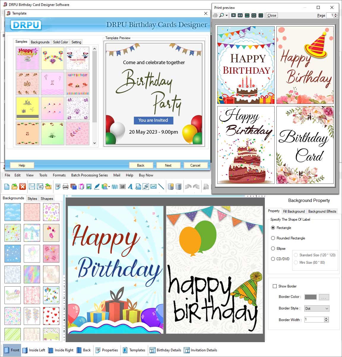 Screenshot of Birthday Card Designing