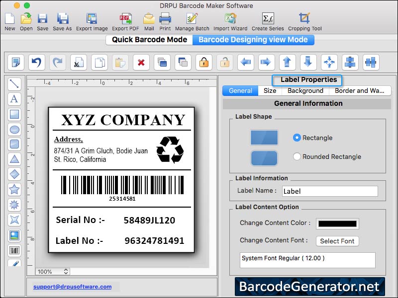 Screenshot of Barcode Generator Mac 7.3.0.1