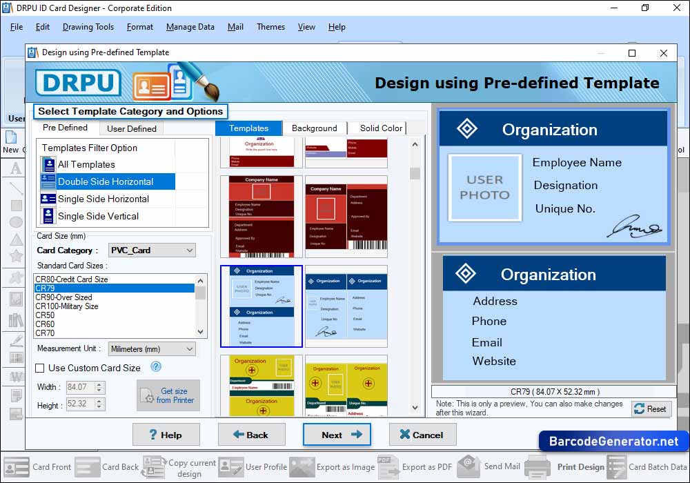 Select Pre-defined Template