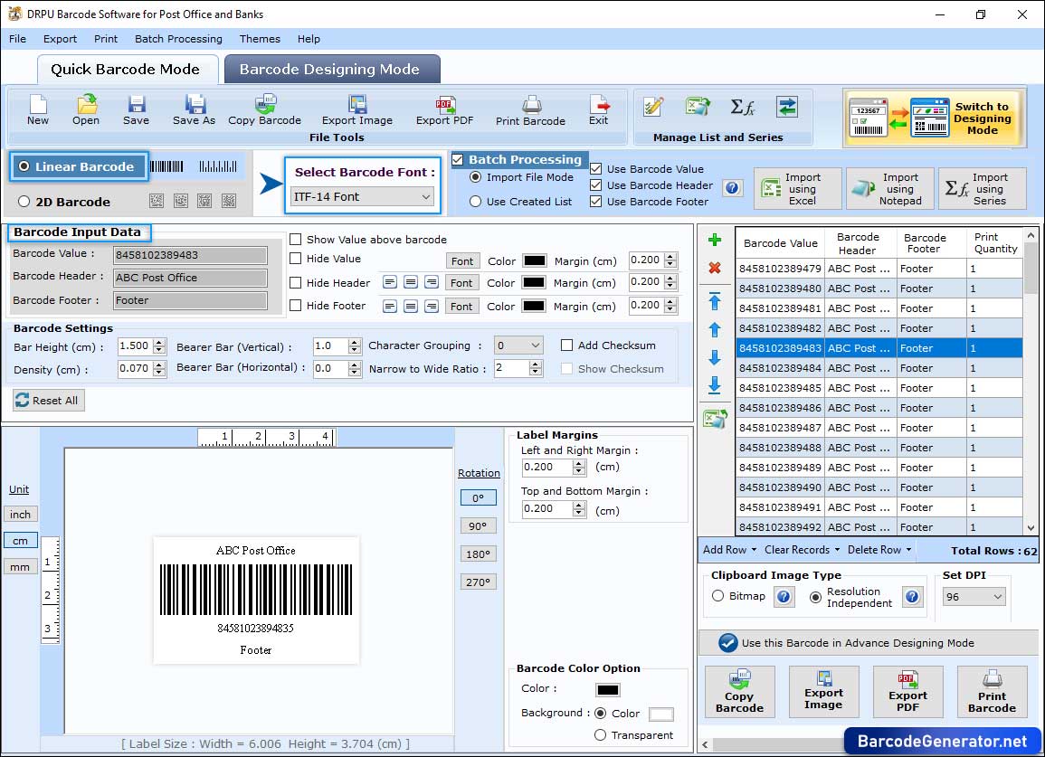 Barcode Settings