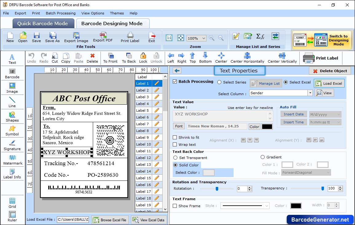 Barcode Generator Software for Post Office and Bank